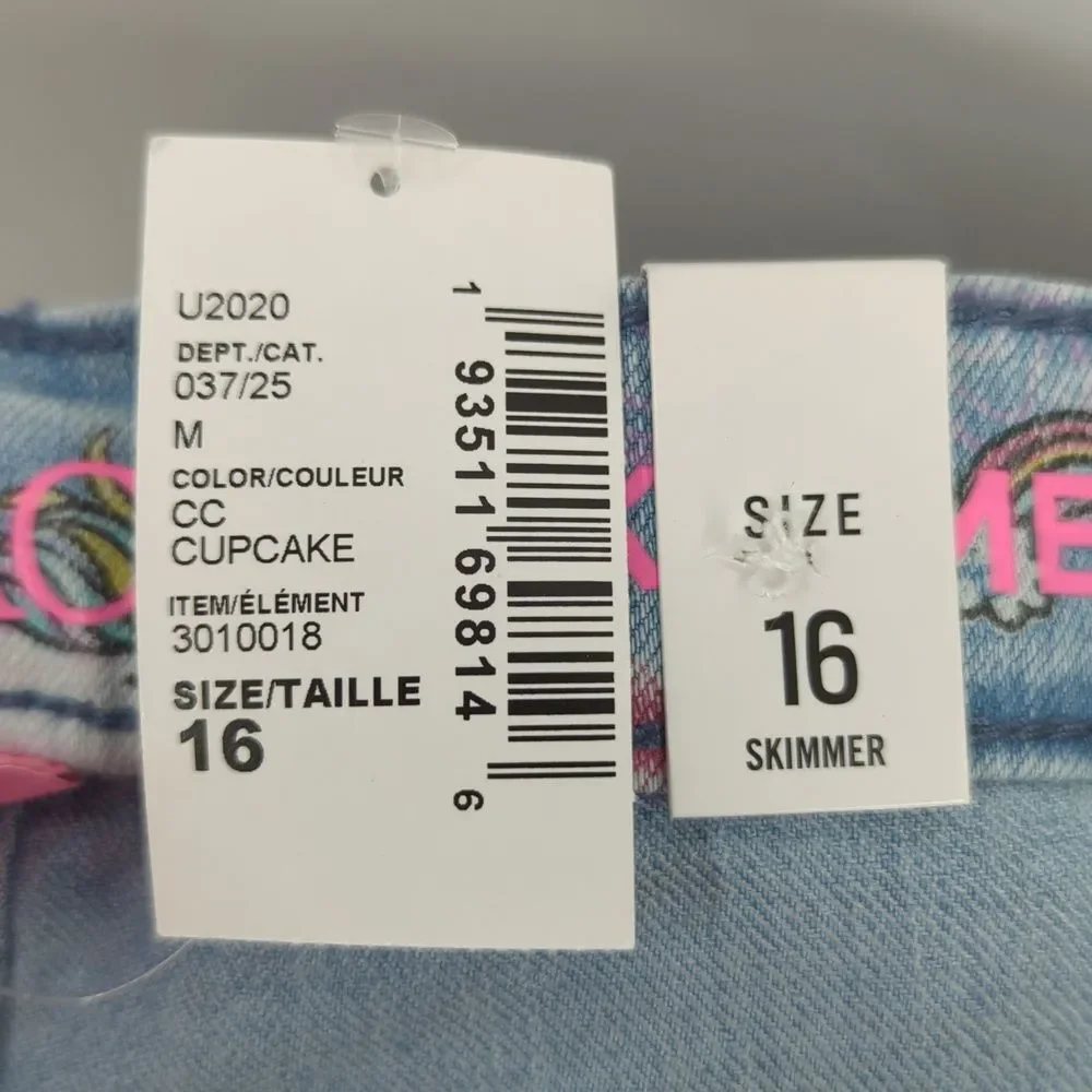 The Children's Place Girl's Skimmer Unicorn Light Wash Jean Shorts Size 16 NWT